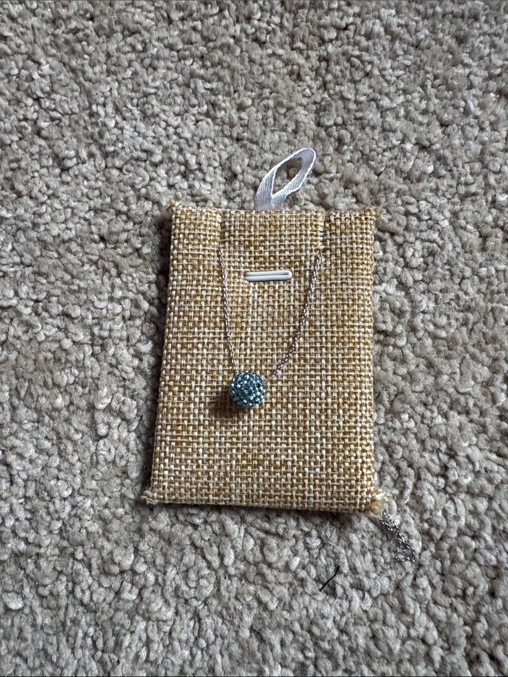 Touchstone Aqua Crystal Pave Ball Pendant Necklace on Silver Chain